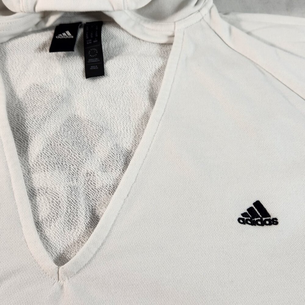 Adidas V-Neck Hoodie Pullover Sweater White XL Cotton Blend Mid-Sleeves - Picture 3 of 16